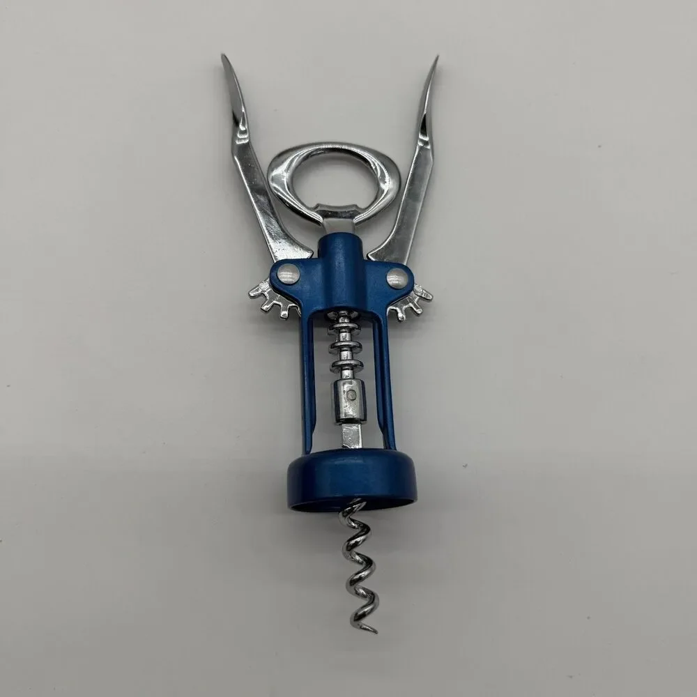 Vintage Blue True Soared Winged Corkscrew with Bottle Opener - Open Spiral Worm